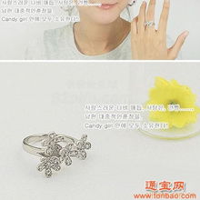 花钻新品 批发韩国银色淑女满钻四花戒指，代发新时尚选择